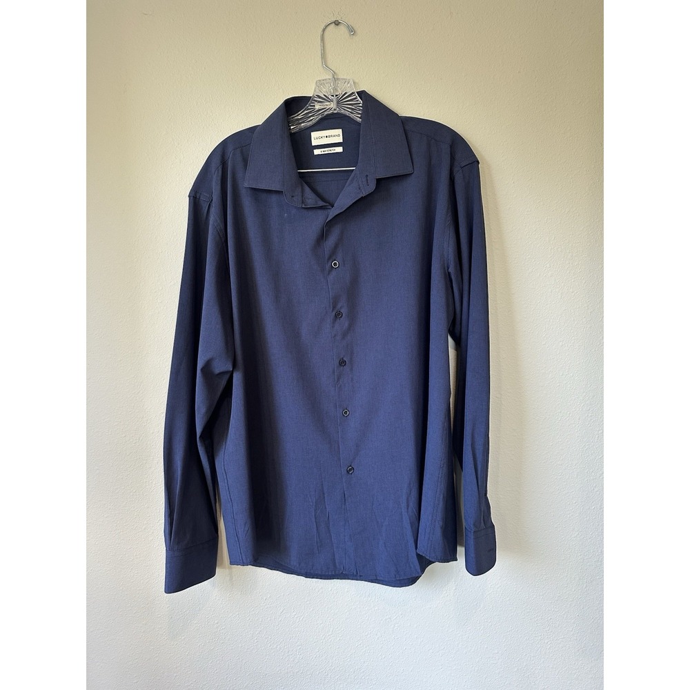 Lucky Brand Men's‎ Size L 16-16-1/2 34/35 Button Up Slim Fit 4 Way Stretch Blue